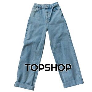 TOPSHOP High Rise Wide Leg 100% Cotton Mom Jeans Light Wash Size 25